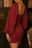 Street Solid Patchwork Square Collar Pencil Skirt Dresses