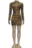 Celebrities Print O Neck Pencil Skirt Dresses