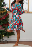 Casual Print Patchwork O Neck A Line Dresses