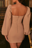 Street Solid Patchwork Square Collar Pencil Skirt Dresses