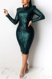 Fashion Sexy Solid Sequins Patchwork O Neck Pencil Dresses