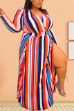 Sexy Striped Print V Neck Plus Size 