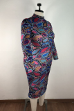 Casual Plaid Patchwork Half A Turtleneck Printed Dress Plus Size 