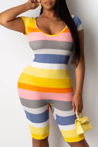 Sexy Striped Patchwork O Neck Skinny Rompers