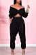 Street Solid V Neck Long Sleeve Two Pieces
