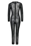 Fashion Sexy Solid See-through O Neck Skinny Jumpsuits