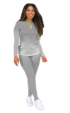 Fashion Casual Gradual Change Tie-dye O Neck Long Sleeve Two Pieces