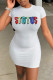 Fashion Casual Letter Embroidered O Neck Short Sleeve Dress