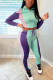 Sportswear Solid Patchwork O Neck Long Sleeve Two Pieces