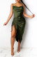 Fashion Sexy Solid Draw String Backless Square Collar Sling Dress