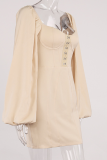 Street Solid Patchwork Square Collar Pencil Skirt Dresses