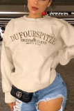 Street Letter Embroidered O Neck Tops