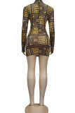 Celebrities Print O Neck Pencil Skirt Dresses