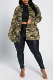 Fashion Casual Camouflage Print Cardigan Turndown Collar Plus Size Coats