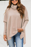 British Style Solid Slit Turtleneck Tops