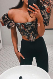Street Patchwork Embroidered Square Collar Tops