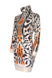 Work Daily Leopard O Neck Pencil Dresses