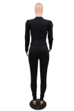 Casual Solid Split Joint O Neck Long Sleeve Two Pieces