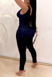 Sexy Casual Solid Hollowed Out V Neck Sleeveless Denim Jumpsuit