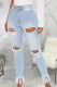 Sexy Solid Ripped High Waist Skinny Denim