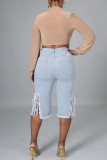 Fashion Casual Solid Tassel Ripped High Waist Jeans