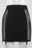 Fashion Sexy Patchwork Solid See-through Skinny High Waist Skirt