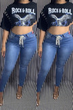 Fashion Casual Solid Strap Design Mid Waist Skinny Jeans