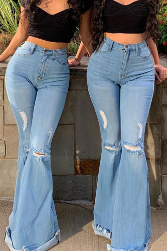 Street Solid Mid Waist Regular Denim