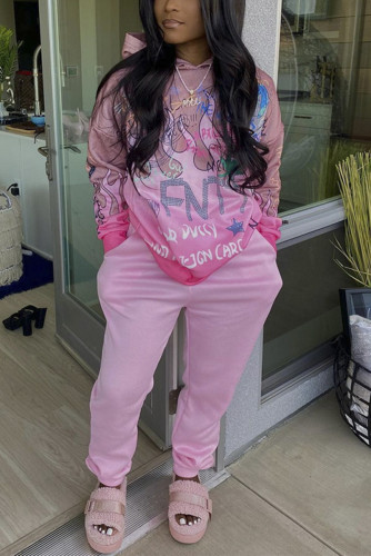 Fashion Casual Print Basic Hooded Collar Long Sleeve Two Pieces