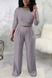Elegant Solid Without Belt O Neck Long Sleeve Two Pieces