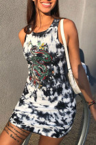 Sexy Street Print Patchwork O Neck Vest Dress Dresses