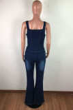 Fashion Casual Solid Vests Square Collar Sleeveless High Waist Jumpsuit