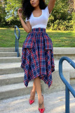 Fashion Casual Plaid Print Asymmetrical Regular High Waist Skirt