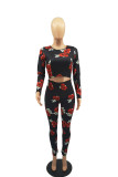 Fashion Casual Print Hollowed Out O Neck Regular Jumpsuits