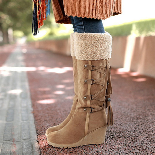 Fashion Casual Split Joint Strap Design Keep Warm Boots