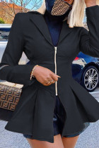 Street Solid Turndown Collar Outerwear