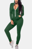 Fashion Casual Solid Basic Hooded Collar Skinny Jumpsuits