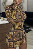 Celebrities Print O Neck Pencil Skirt Dresses