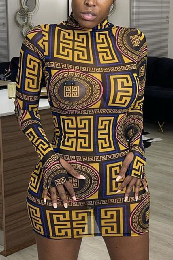 Celebrities Print O Neck Pencil Skirt Dresses