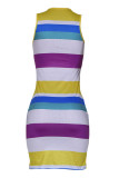 Sexy Casual Striped Print Basic O Neck Pencil Dresses