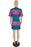 Casual Leopard Patchwork O Neck Printed Dress Dresses