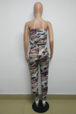 Sexy Camouflage Print Patchwork Strapless Regular Jumpsuits