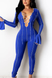 Sexy Solid Bandage Patchwork O Neck Jumpsuits