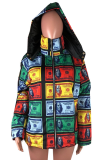 Street Plaid Patchwork Hooded Collar Outerwear