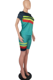 Casual Color Block Patchwork O Neck Short Sleeve Two Pieces