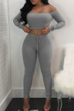 Sportswear Solid Patchwork Bateau Neck Long Sleeve Two Pieces