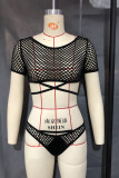 Fashion Sexy Solid Hollowed Out See-through Pajamas Set