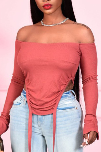 Sexy Solid Bandage Bateau Neck Tops