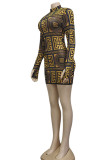 Celebrities Print O Neck Pencil Skirt Dresses
