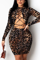 Sexy Leopard O Neck Pencil Skirt Dresses